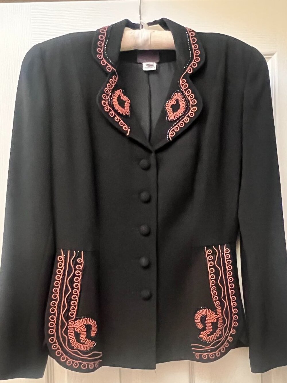 Vintage Zelda 80's/90's Black Soutache Embroidered Jacket Size 6